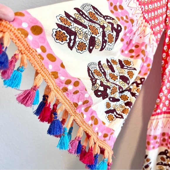 Velzera Dress Women’s Orange Floral Pintuck Pleats Long Flounce Sleeves Small - Picture 5 of 11